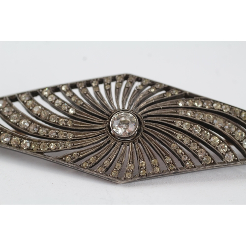 29 - 9ct gold Victorian silver set white paste dress brooch (13.3g)