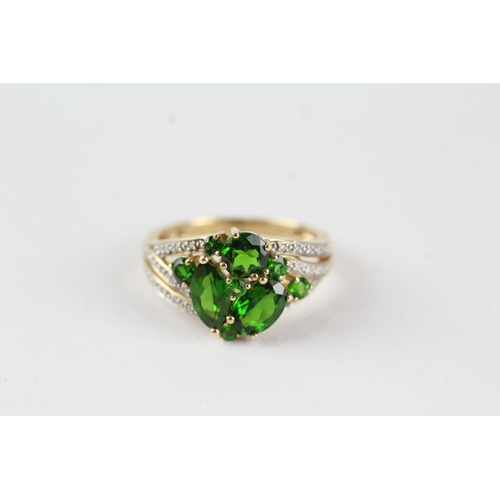 34 - 9ct gold diopside & diamond cluster ring (3.5g) Size  P