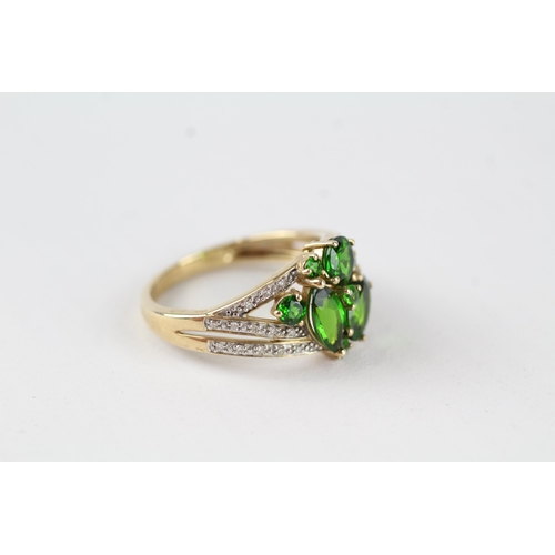 34 - 9ct gold diopside & diamond cluster ring (3.5g) Size  P