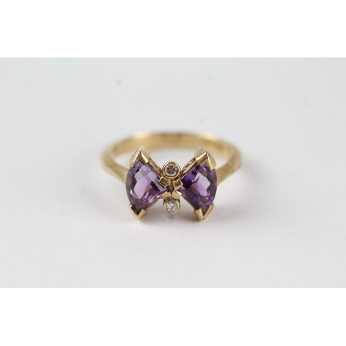 44 - 9ct gold amethyst & diamond dress ring (3.2g) Size  L