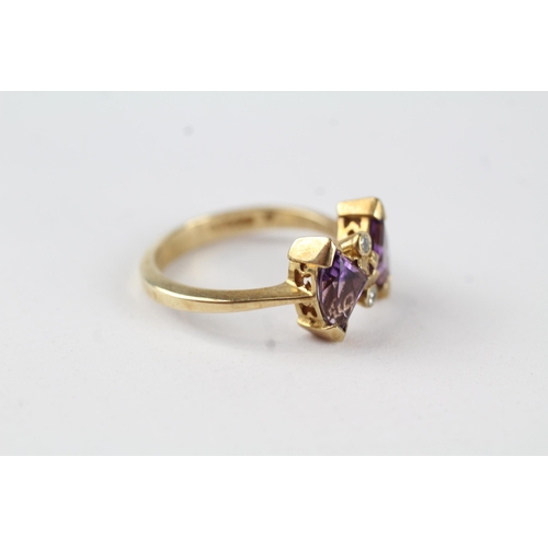 44 - 9ct gold amethyst & diamond dress ring (3.2g) Size  L