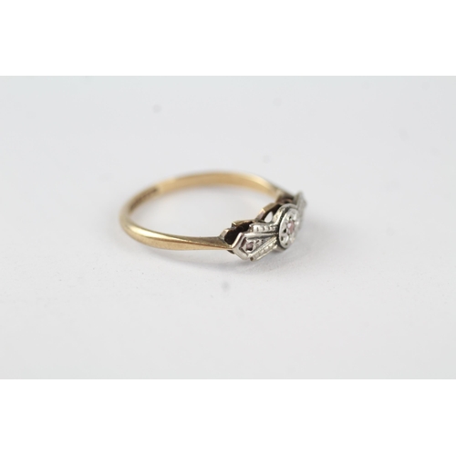 51 - 9ct gold antique platinum set diamond ring (1.6g) Size  M