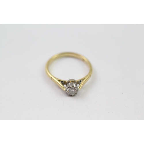 55 - 18ct gold vintage platinum set diamond solitaire (2.2g) Size  I