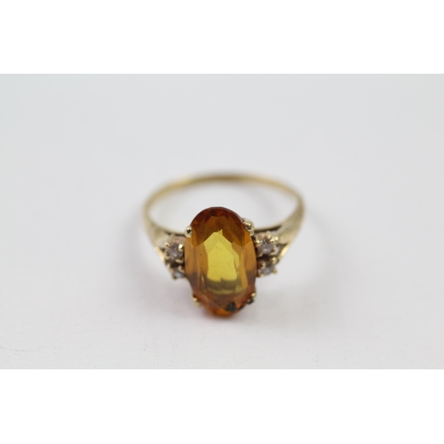 60 - 9ct gold citrine & diamond dress ring (3.1g) Size  Q 1/2