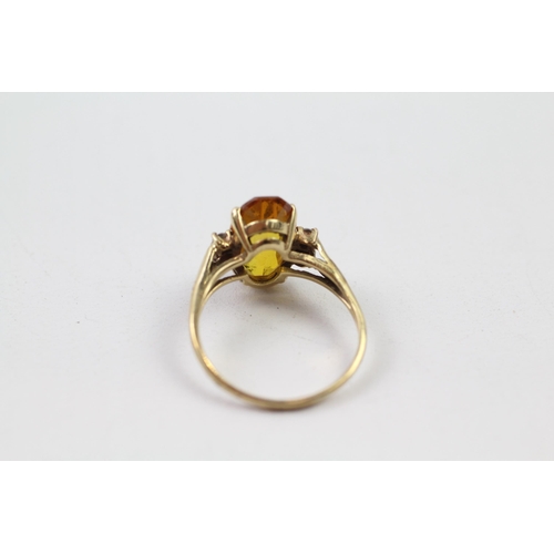 60 - 9ct gold citrine & diamond dress ring (3.1g) Size  Q 1/2