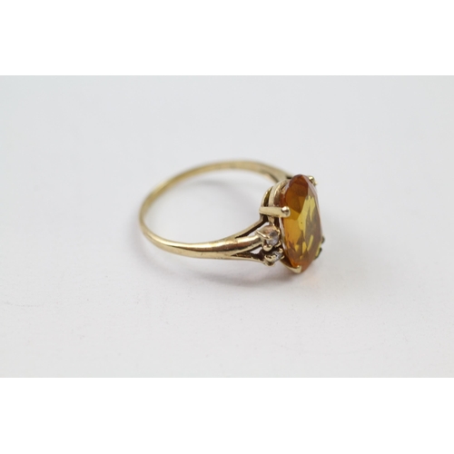 60 - 9ct gold citrine & diamond dress ring (3.1g) Size  Q 1/2