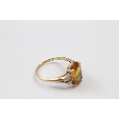 60 - 9ct gold citrine & diamond dress ring (3.1g) Size  Q 1/2