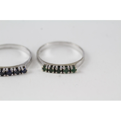 68 - 2x 8ct gold sapphire & emerald half eternity rings (3.2g) Size  P + P