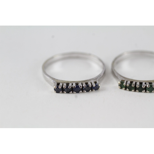 68 - 2x 8ct gold sapphire & emerald half eternity rings (3.2g) Size  P + P