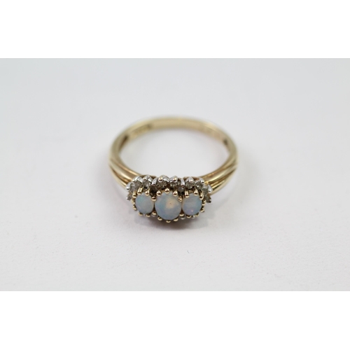 74 - 9ct gold vintage opal & diamond cluster ring (2.6g) Size  O