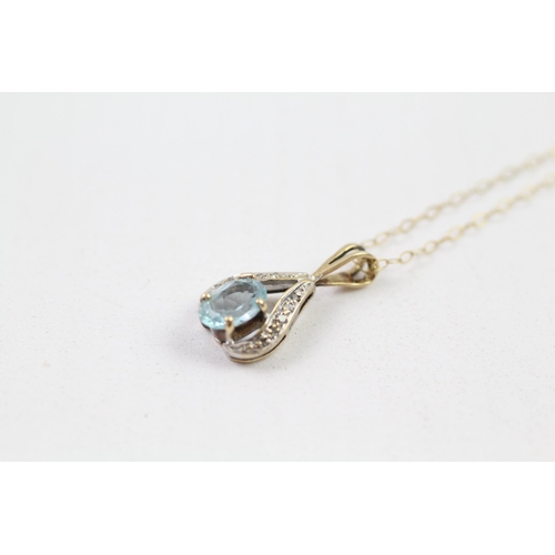 79 - 9ct gold blue topaz & diamond drop pendant & chain (1.4g)