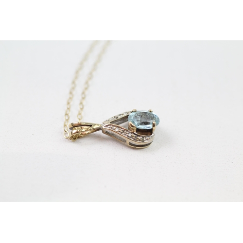 79 - 9ct gold blue topaz & diamond drop pendant & chain (1.4g)