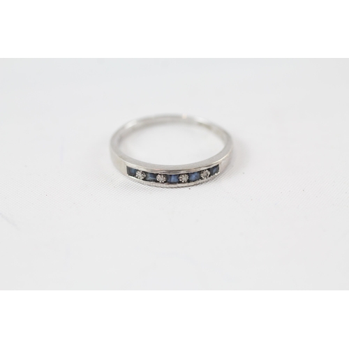 8 - 9ct white gold vintage sapphire and diamond set half hoop eternity ring (1.9g) Size  R