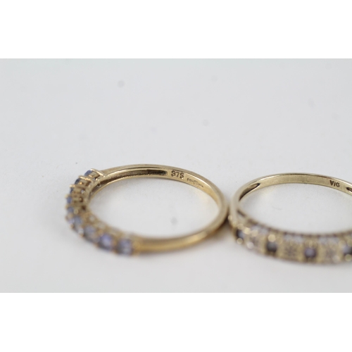 80 - 2x 9ct gold tanzanite & diamond half eternity rings (3g) Size  P + P