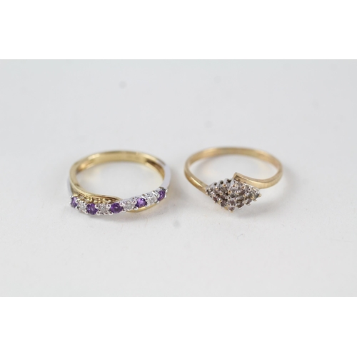 81 - 2x 9ct gold amethyst & diamond rings (3.3g) Size  K + L