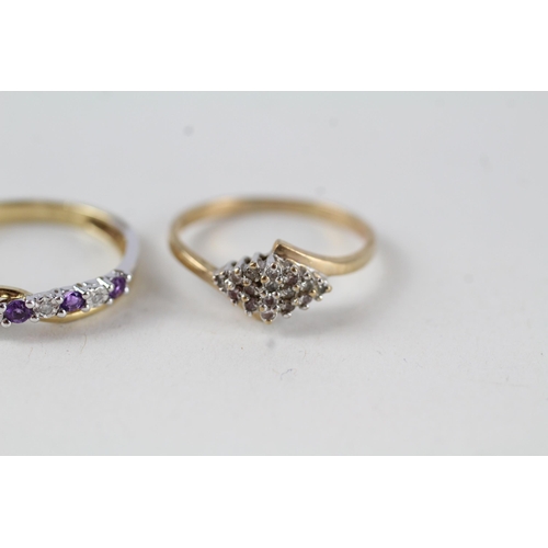 81 - 2x 9ct gold amethyst & diamond rings (3.3g) Size  K + L