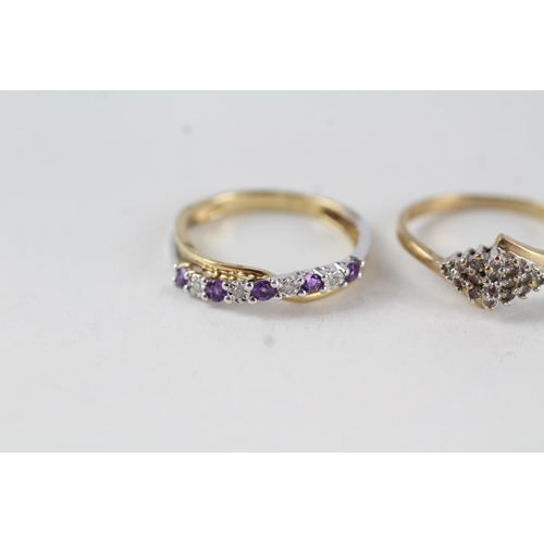 81 - 2x 9ct gold amethyst & diamond rings (3.3g) Size  K + L