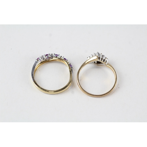 81 - 2x 9ct gold amethyst & diamond rings (3.3g) Size  K + L