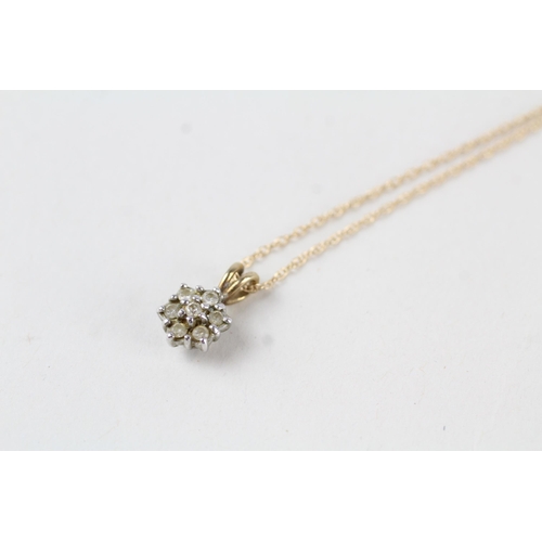 89 - 9ct gold diamond cluster pendant & 14ct gold chain (2.2g)