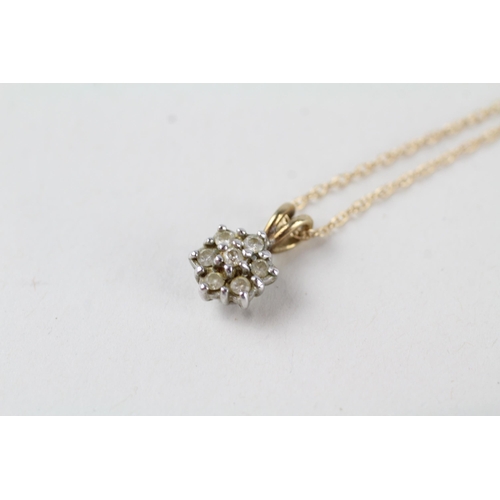 89 - 9ct gold diamond cluster pendant & 14ct gold chain (2.2g)