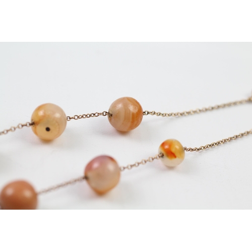 93 - 9ct gold agate bead necklace (27.1g)