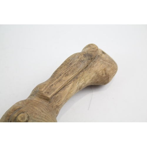 251 - Early 19th Century Folk Art Carved Wooden Walking Stick Handle Of Hare