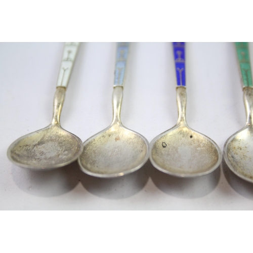 259 - 6 x Vintage Stamped .925 Norway Sterling Silver Guilloche Enamel Teaspoons (55g)