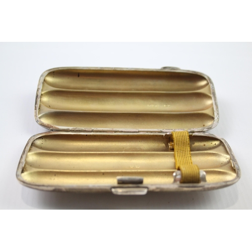 264 - Antique Hallmarked 1923 Birmingham Sterling Silver Triple Cigar Case (110g)