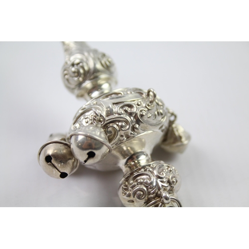 267 - Antique Hallmarked 1923 Birmingham Sterling Silver Baby Rattle / Whistle (43g)