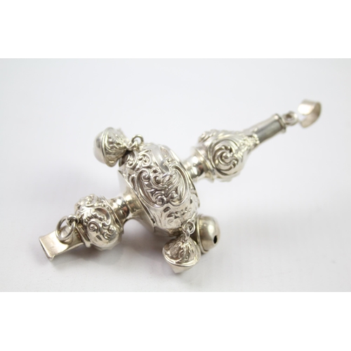 267 - Antique Hallmarked 1923 Birmingham Sterling Silver Baby Rattle / Whistle (43g)