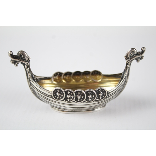 270 - Vintage .925 Sterling Silver Novelty Viking Long Boat Condiment Dish (13g)