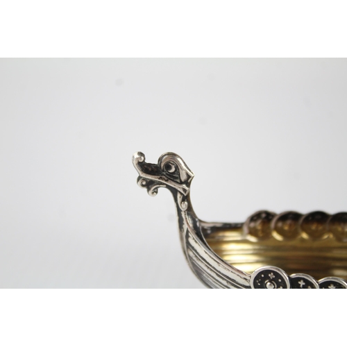 270 - Vintage .925 Sterling Silver Novelty Viking Long Boat Condiment Dish (13g)