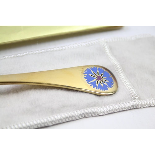 279 - GEORG JENSEN Stamped .925 Denmark Sterling Siler Gilt Spoon w/ Enamel (46g)