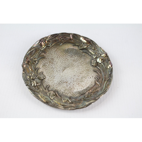 285 - Antique / Vintage Art Nouveau Style .950 Silver Floral Pin / Trinket Dish (59g)