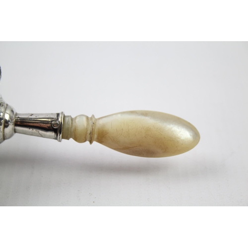 286 - Antique / Vintage .850 Silver Babt's Rattle / Whistle w/ MOP Handle (32g)