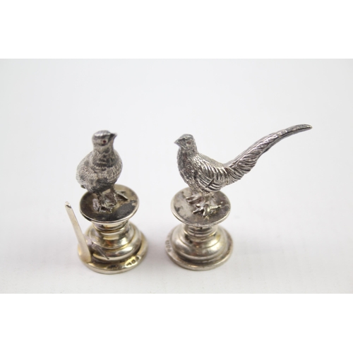 289 - 2 x Antique Edwardian 1909 London Sterling Silver Miniature Pheasants (64g)