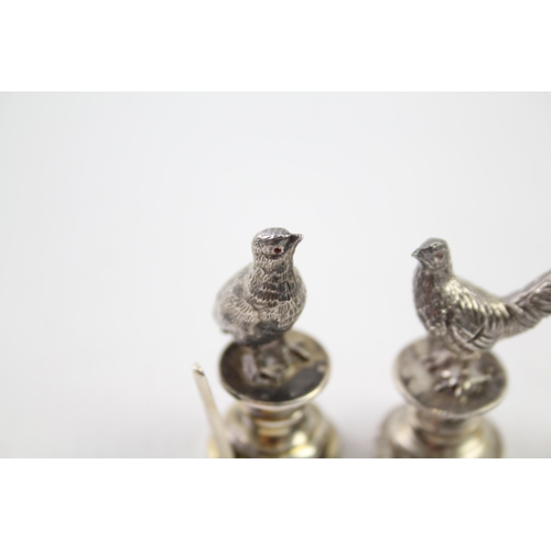 289 - 2 x Antique Edwardian 1909 London Sterling Silver Miniature Pheasants (64g)