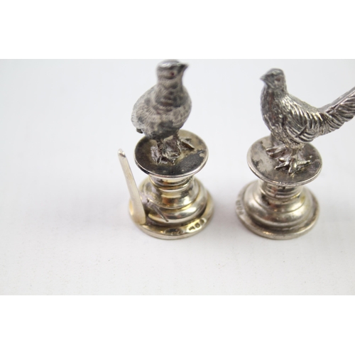 289 - 2 x Antique Edwardian 1909 London Sterling Silver Miniature Pheasants (64g)