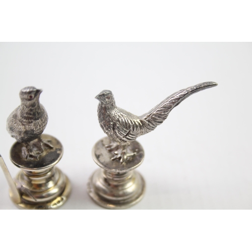 289 - 2 x Antique Edwardian 1909 London Sterling Silver Miniature Pheasants (64g)