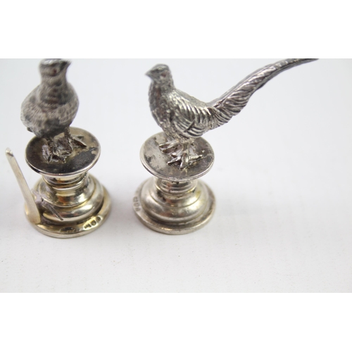 289 - 2 x Antique Edwardian 1909 London Sterling Silver Miniature Pheasants (64g)