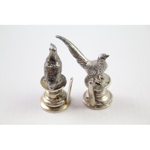 289 - 2 x Antique Edwardian 1909 London Sterling Silver Miniature Pheasants (64g)