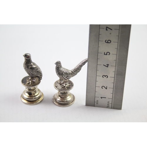 289 - 2 x Antique Edwardian 1909 London Sterling Silver Miniature Pheasants (64g)