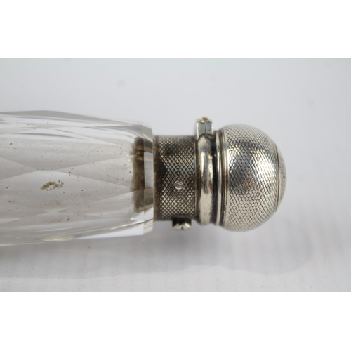 294 - Antique .950 Silver Topped & Cut Glass Double Scent / Perfume Bottle (104g)