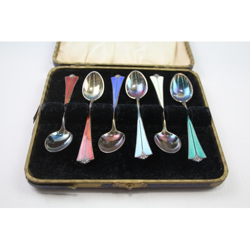 299 - 6 x Vintage DAVID ANDERSON .925 Sterling Silver Guilloche Enamel Spoons (52g)