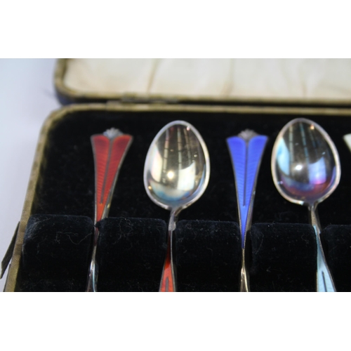 299 - 6 x Vintage DAVID ANDERSON .925 Sterling Silver Guilloche Enamel Spoons (52g)