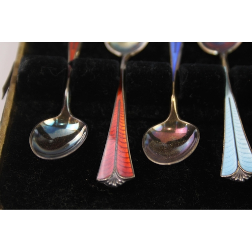 299 - 6 x Vintage DAVID ANDERSON .925 Sterling Silver Guilloche Enamel Spoons (52g)