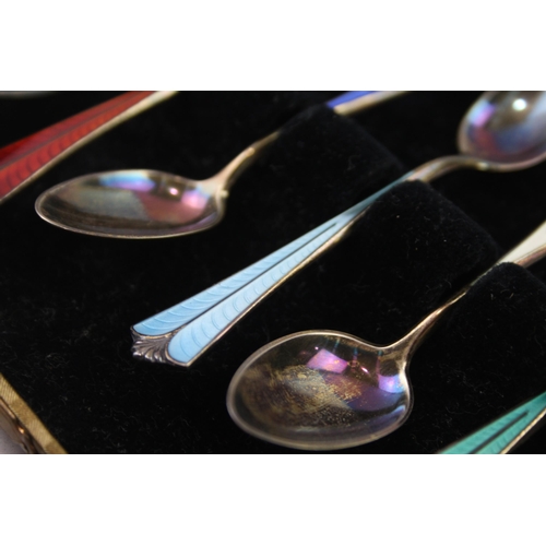 299 - 6 x Vintage DAVID ANDERSON .925 Sterling Silver Guilloche Enamel Spoons (52g)