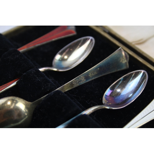 299 - 6 x Vintage DAVID ANDERSON .925 Sterling Silver Guilloche Enamel Spoons (52g)