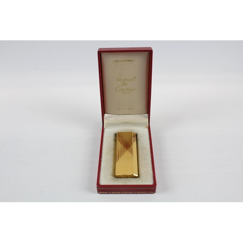 308 - Vintage Cartier Cigarette Lighter Inc Gold Plated Ribbed Boxed Working x 1