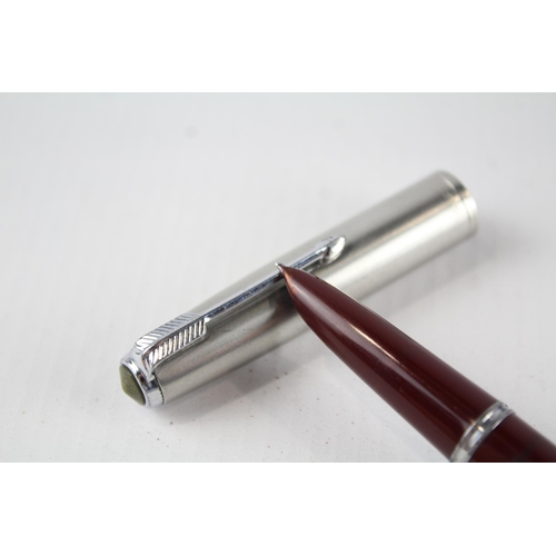 341 - Vintage PARKER 51 Burgundy Fountain Pen w/ Brushed Steel Cap Writing